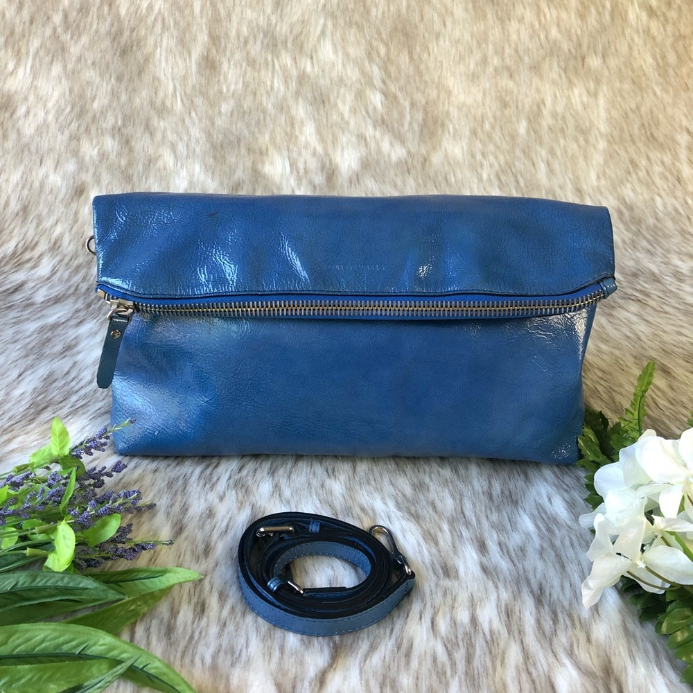 Burberry Blue Patent Leather The Petal Clutch and Crossbody Bag